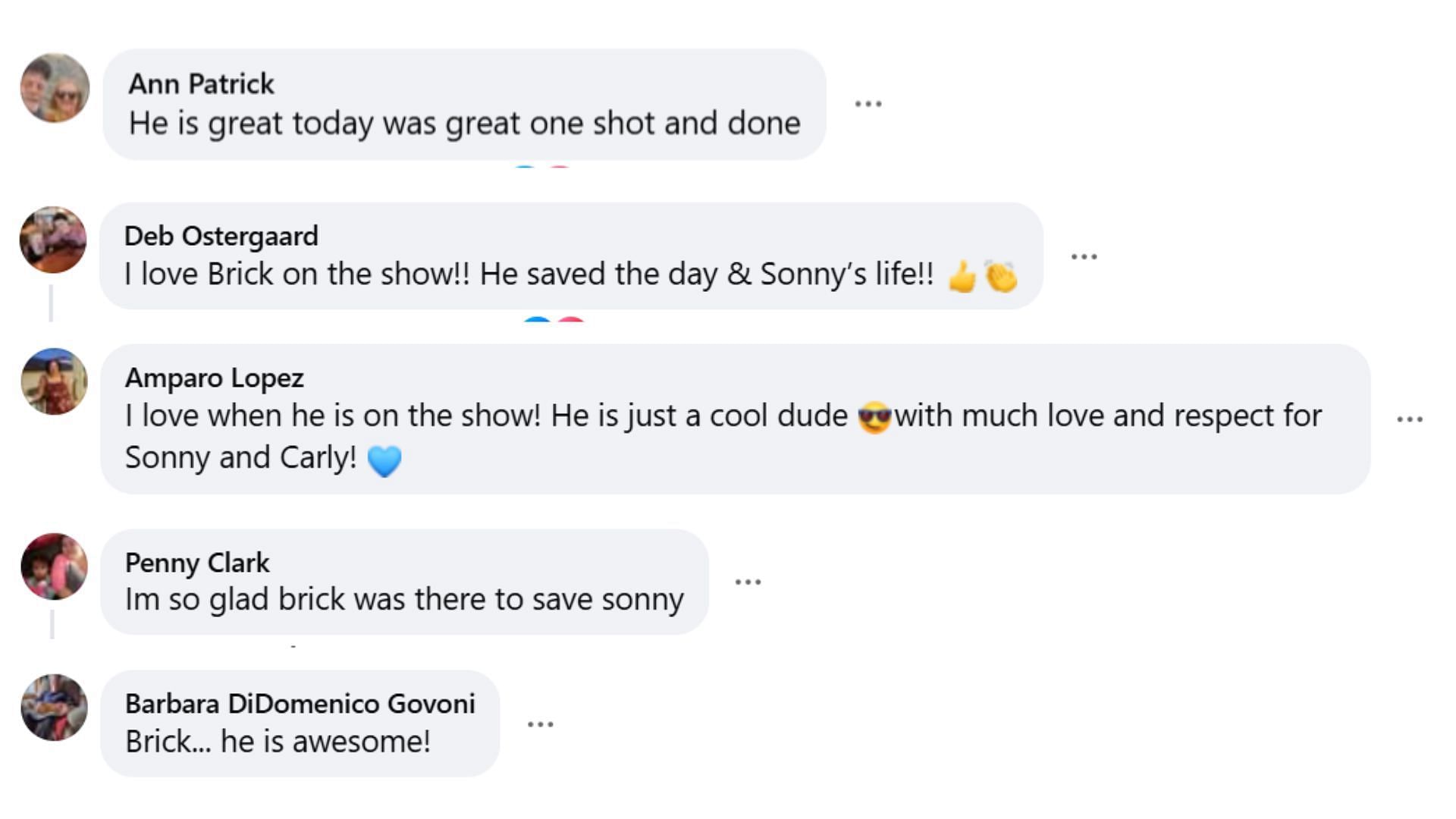 Fan responses appreciating Brick (Image via Facebook/@General Hospital Fans-Official)